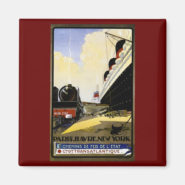 Cie Gie Transatlantique Vintage Travel Ad Magnet (Front)