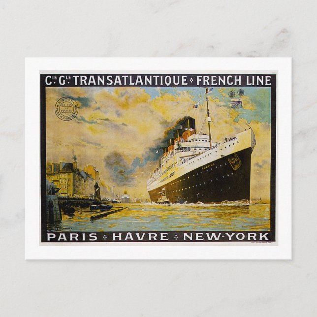 Cie. Gle. Transatlantique Cruise Vintage Travel Postcard (Front)