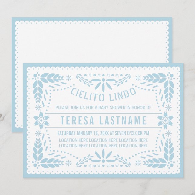 Cieliro Lindo Baby blue Mexican baby boy shower Invitation (Front/Back)