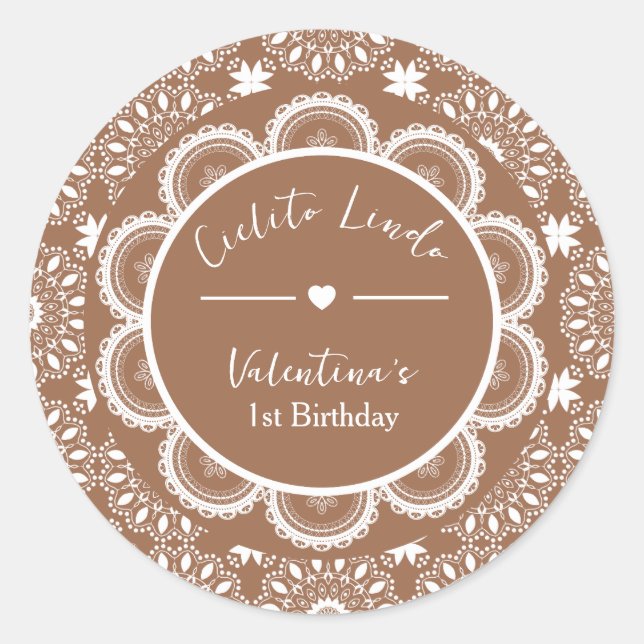 Cielito Lindo 1st Birthday Brown Classic Round Sticker (Front)