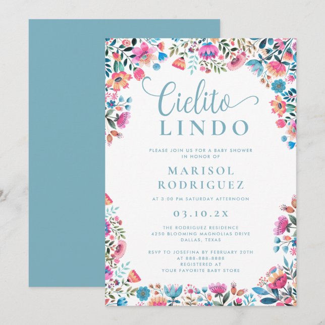 Cielito Lindo Baby Shower Mexican Colourful Floral Invitation (Front/Back)