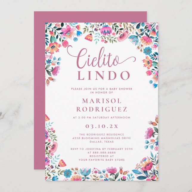 Cielito Lindo Baby Shower Mexican Talavera Floral Invitation (Front/Back)