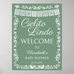 Cielito Lindo Baby Shower Sage Green Welcome Poster