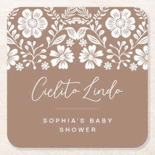 Cielito Lindo Baby Shower Terracotta Invitation Square Paper Coaster