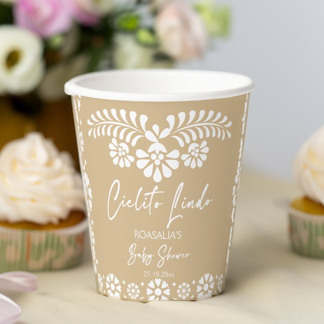 Cielito lindo beige Mexican baby shower customised Paper Cups (Cielito lindo beige Mexican fiesta baby shower personalized Paper Cups custom table decor)