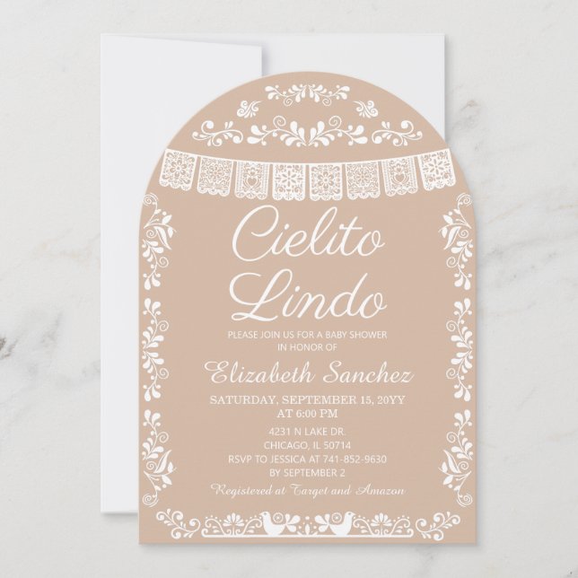 Cielito Lindo Beige Papel Picado Baby Shower Invitation (Front)