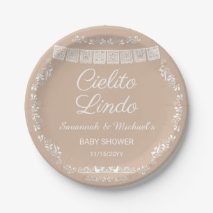 Cielito Lindo Beige Papel Picado Baby Shower Paper Plate