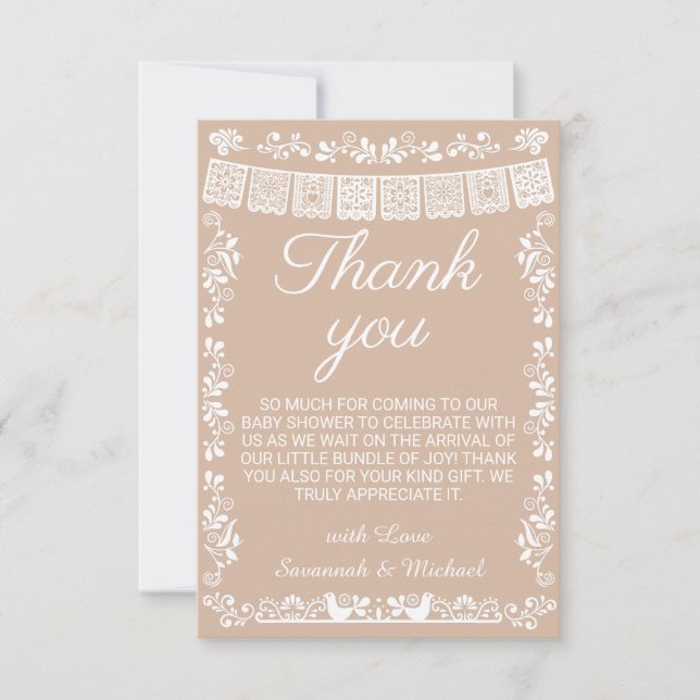 Cielito Lindo Beige Papel Picado Baby Shower Thank You Card (Front)