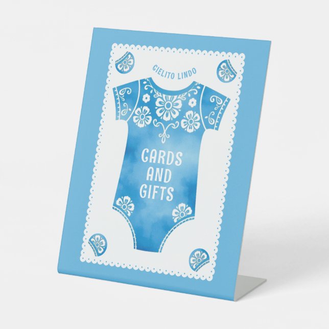 Cielito Lindo blue baby boy shower Cards and gifts Pedestal Sign (Front)