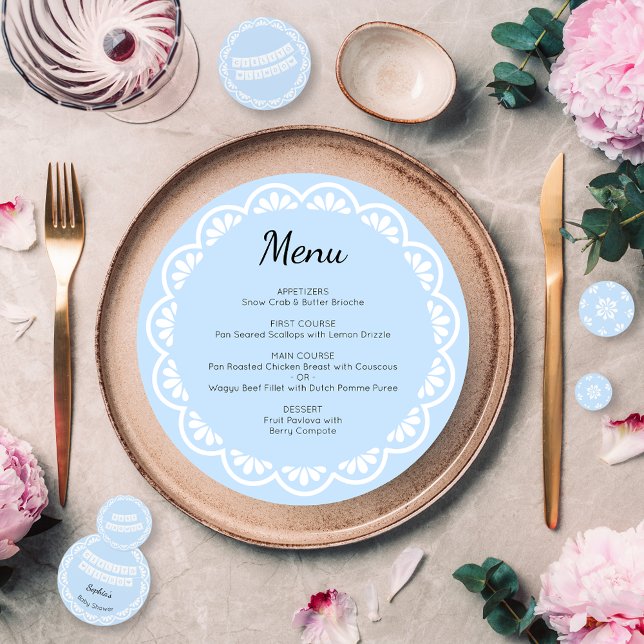 Cielito Lindo Blue Baby Shower Round Charger Menu (Creator Uploaded)