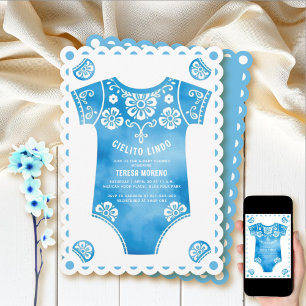Cielito Lindo blue bodysuit boy baby shower Invitation
