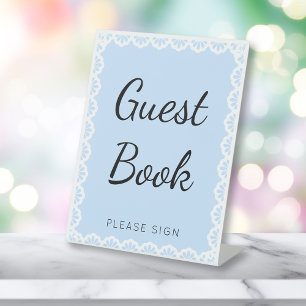 Cielito Lindo Blue Guest Book Baby Shower Pedestal Sign