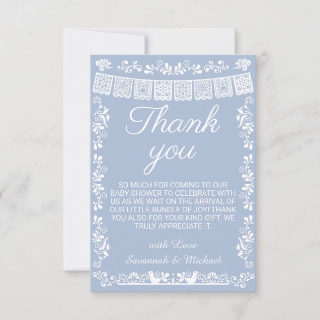 Cielito Lindo Blue Papel Picado Baby Shower Thank You Card (Front)
