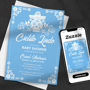 Cielito Lindo Blue Sugar Skull Mexican Baby Shower Invitation