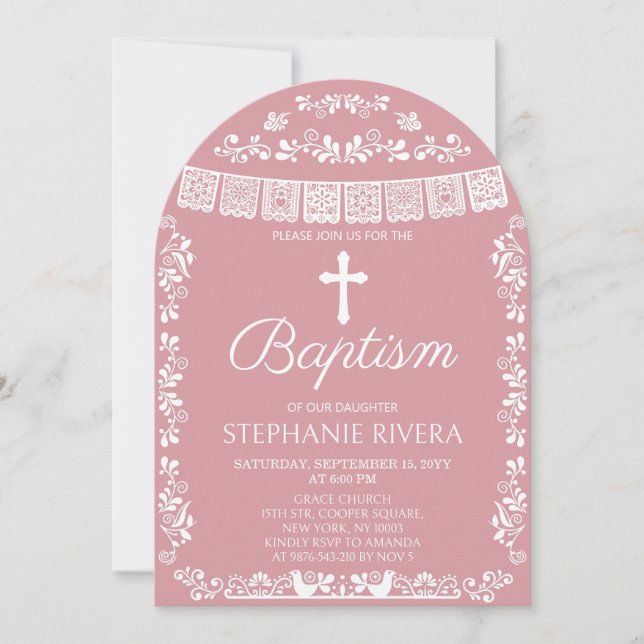 Cielito Lindo Blush Pink Baptism Arch Invitation (Front)