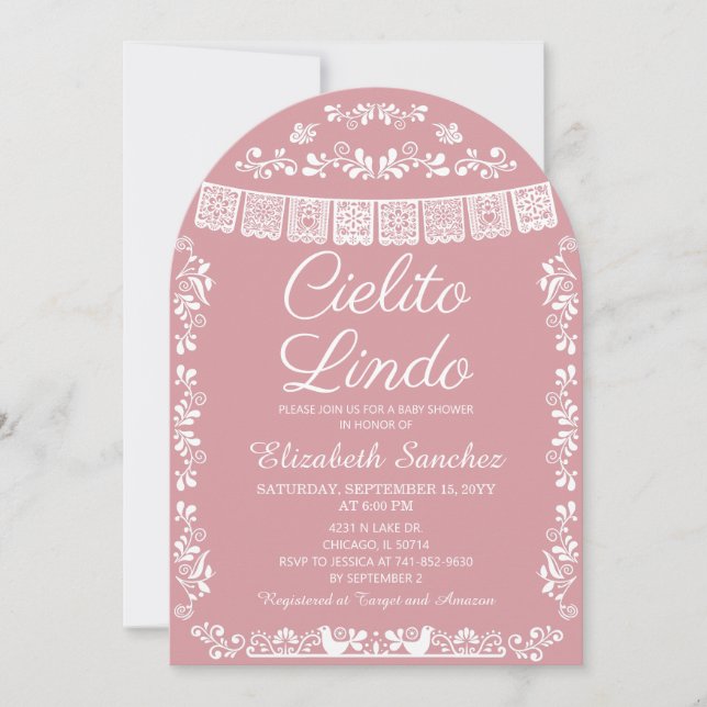 Cielito Lindo Blush Pink Papel Picado Baby Shower Invitation (Front)