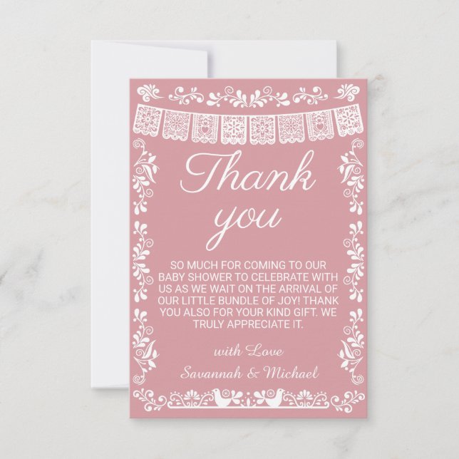 Cielito Lindo Blush Pink Papel Picado Baby Shower Thank You Card (Front)