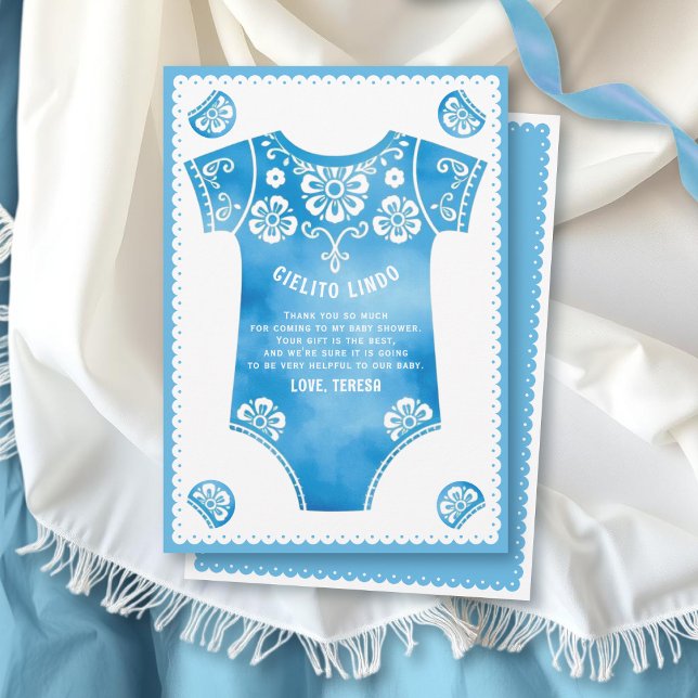Cielito Lindo cute blue bodysuit boy baby shower Thank You Card (Creator Uploaded)