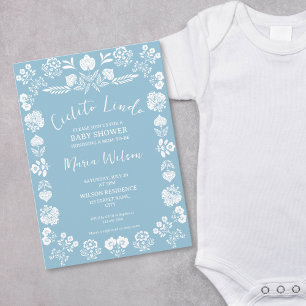 Cielito Lindo Dusty Blue Boy Mexican Folk Art Invitation