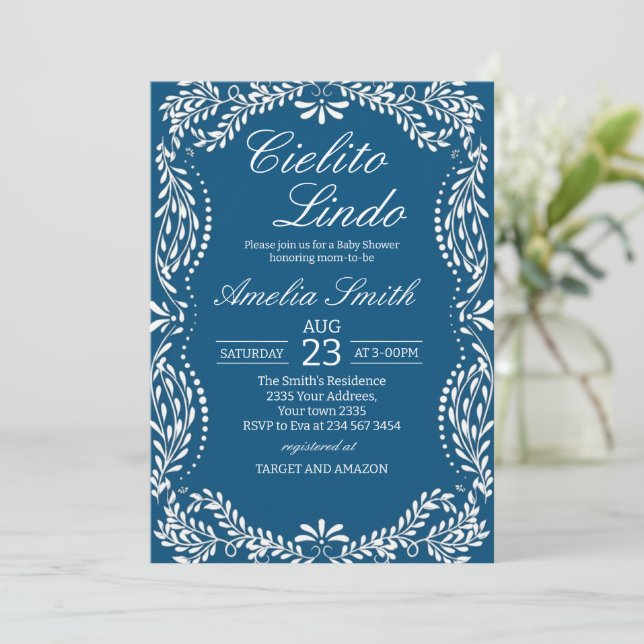 Cielito lindo dusty blue Mexican baby shower Invitation (Standing Front)