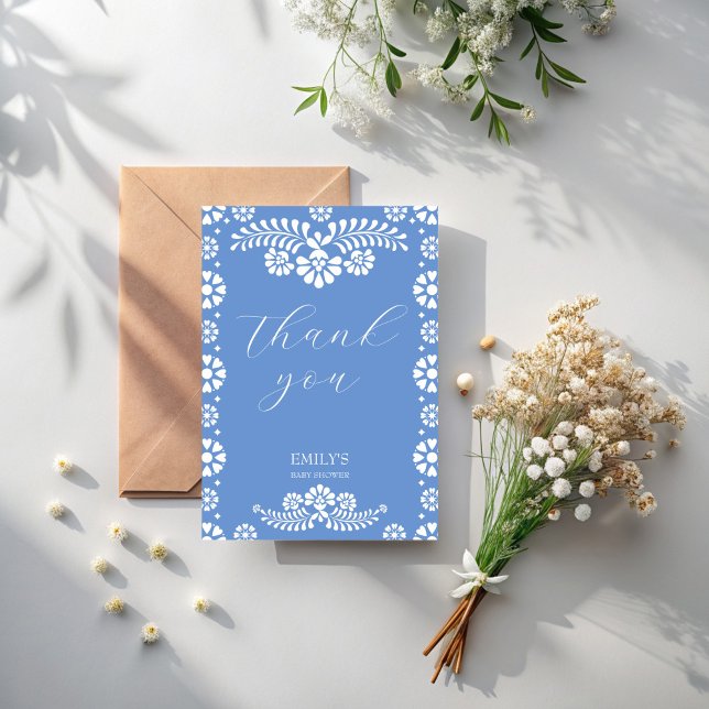 Cielito lindo dusty blue Mexican baby shower Thank You Card (Cielito lindo dusty blue Mexican baby shower Thank You Cards  fiesta papel picado thank you cards)