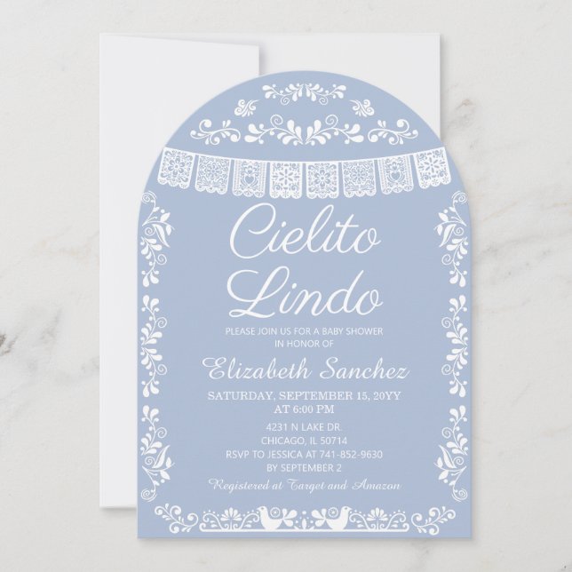 Cielito Lindo Dusty Blue Papel Picado Baby Shower Invitation (Front)