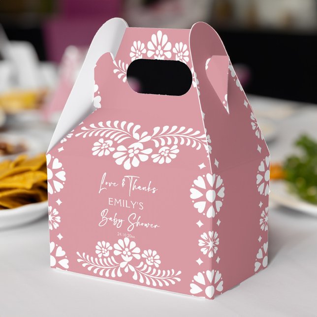 Cielito lindo dusty pink baby shower favours favour box (Cielito lindo dusty pink Mexican fiesta papel picado baby shower favors personalized favor boxes)