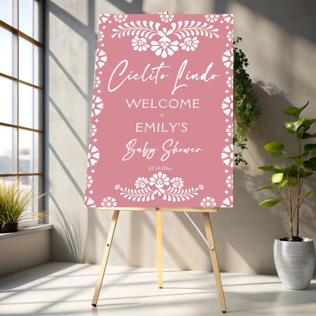 Cielito lindo dusty pink baby shower welcome sign (Cielito lindo dusty pink baby shower personalized welcome sign poster template digital download)