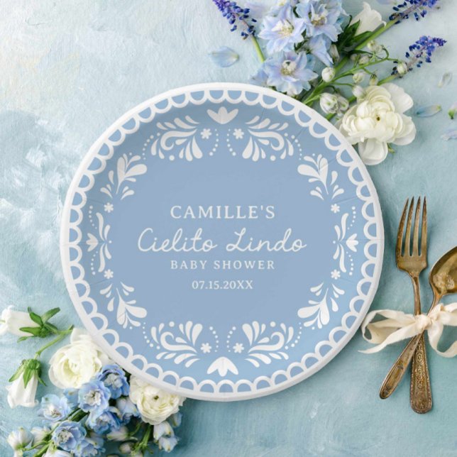 Cielito Lindo Fiesta Baby Shower Paper Plate (Cielito Lindo Blue Baby Shower Paper Plates)