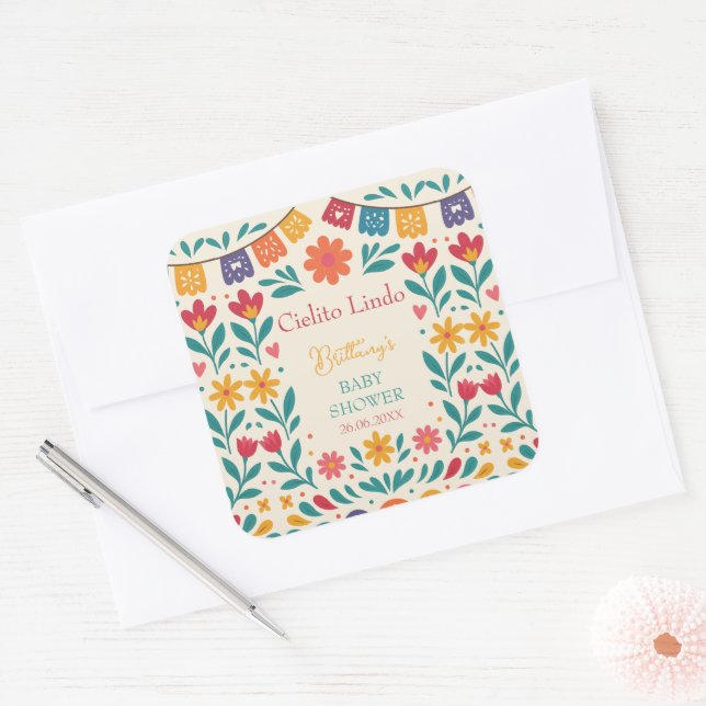 Cielito Lindo Mexican Baby Shower Fiesta Square Sticker (Envelope)