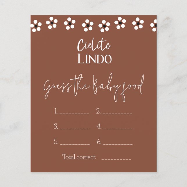 Cielito Lindo Mexican Baby Shower Guess Food Game (Front)