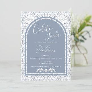 Cielito Lindo Mexican Folk Art Blue Invitation