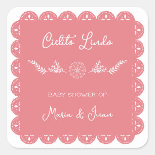 Cielito Lindo Papel Picado Baby Girl Shower Square Sticker