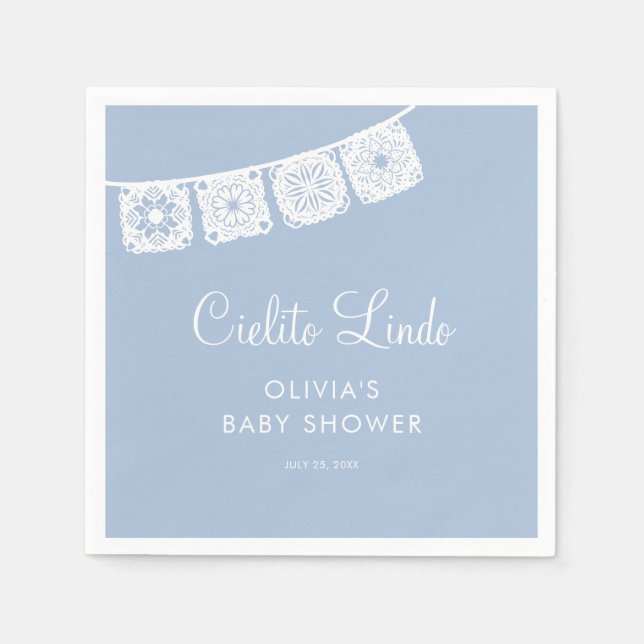 Cielito Lindo Papel Picado Blue Baby Shower Napkin (Front)