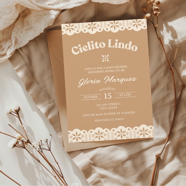 Cielito Lindo Papel Picado Neutral Baby Shower Invitation (Cielito Lindo Mexican Fiesta Papel Picado Boho Baby Shower Invitation)