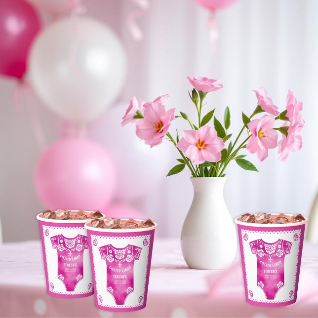 Cielito Lindo pink baby bodysuit girl baby shower Paper Cups (Creator Uploaded)