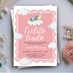 Cielito Lindo Pink Cloudy Sky Girl Baby Shower Invitation