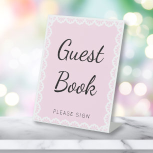 Cielito Lindo Pink Guest Book Baby Shower Pedestal Sign
