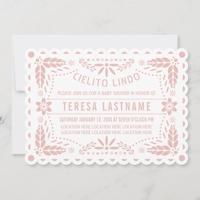 Cielito Lindo pink papel picado baby girl shower Invitation (Front)