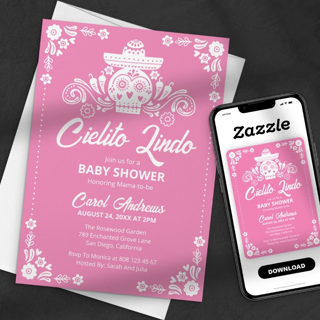 Cielito Lindo Pink Sugar Skull Mexican Baby Shower Invitation (Creator Uploaded)
