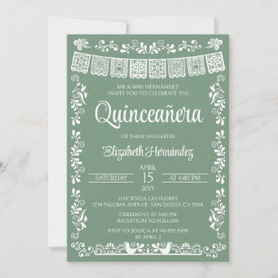Cielito Lindo Quinceañera Sage Green Invitation