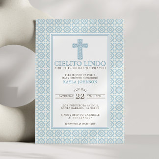 Cielito Lindo Religious Floral Cross Blue Boy Invitation