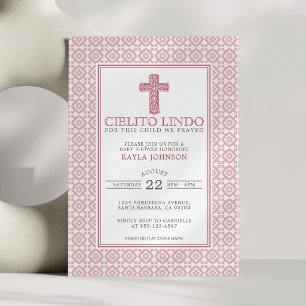 Cielito Lindo Religious Floral Cross Pink Invitation
