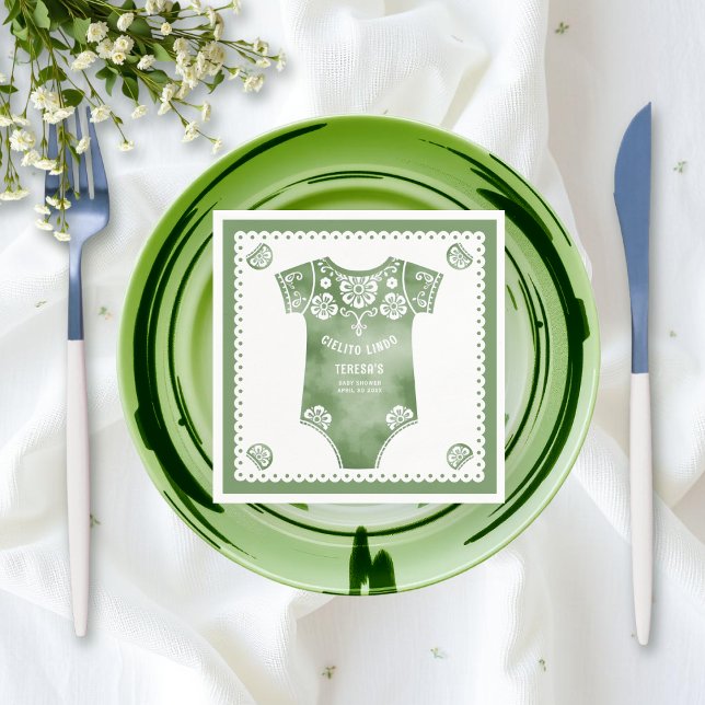 Cielito Lindo sage green bodysuit baby shower Napkin (Creator Uploaded)