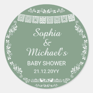 Cielito Lindo Sage Green Papel Picado Baby Shower Classic Round Sticker
