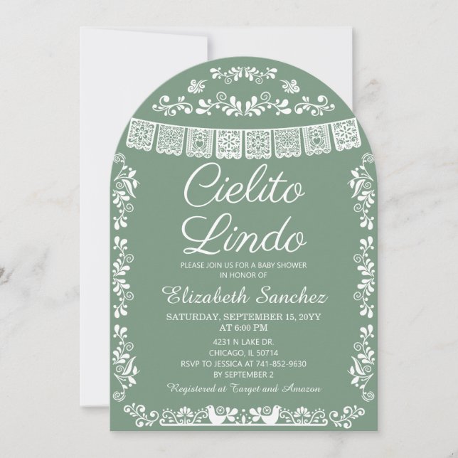 Cielito Lindo Sage Green Papel Picado Baby Shower Invitation (Front)