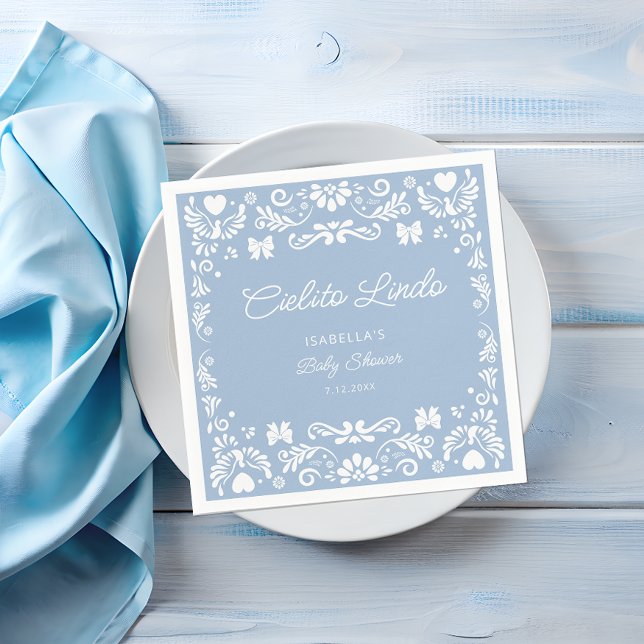 Cielito Lindo Talavera Mexican Blue Baby Shower Napkin (Creator Uploaded)