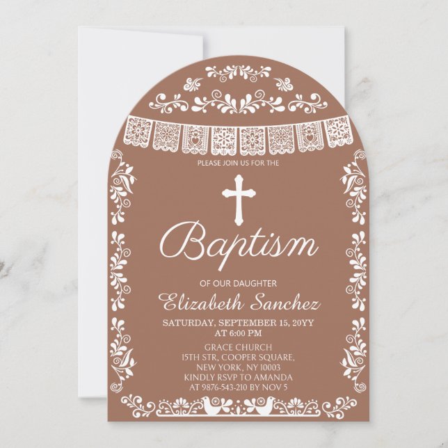 Cielito Lindo Terracotta Girl Baptism  Invitation (Front)
