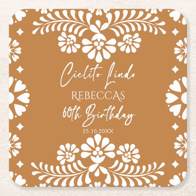 Cielito lindo terracotta Mexican 60th birthday Square Paper Coaster (Front)