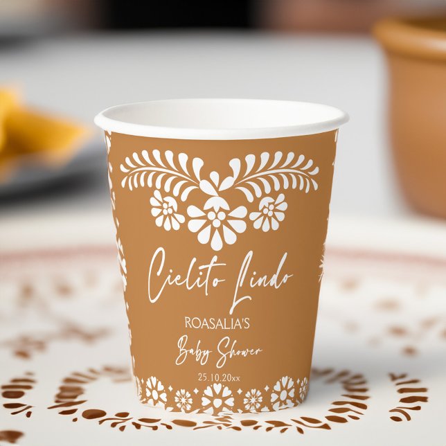 Cielito lindo terracotta Mexican baby shower Paper Cups (Cielito lindo terracotta Mexican fiesta talavera papel picado baby shower customized Paper Cups)